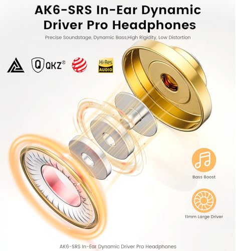 Wired IEM Earbuds, QKZ Ak6 SRS Gaming Headphones in-Ear Monitor with 11mm DD for Crystal Clear Hi-Res Sound,Earphones with Microphone&OFC Cable for Gaming,Video Musicians, Singers - color: Blue