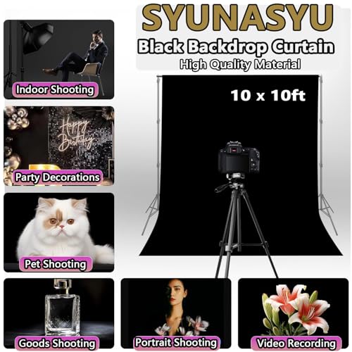 Black Backdrop 10 X 10 Ft, Solid Black Photo Backdrop, High Density Polyester Fabric Pure Black Backdrop Curtain Screen, Collapsible Seamless Black Background for Photoshoot Party Video Studio - color: black backdrop, size: 10x10ft