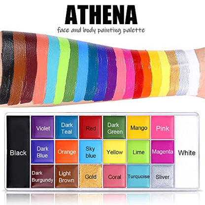 UCANBE Athena Face Body Painting Kit - 20 Color Large Deep Pan Paint, 24 Stencils, 2pcs Brushes, Professional Oil Based SFX Makeup Palette for Art, Theater, Halloween, Parties and Cosplay - color: Set #2