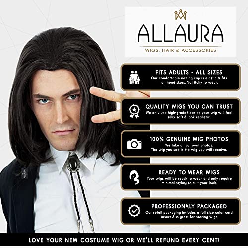 ALLAURA Compatible with John Wick Wig – Black Hitman Wig for Men, Tieable into Ponytail – Assassin, Keanu, Vincent Vega, Farquaad, Vampire Cosplay – 90s Action Movie Halloween Costume Hairpiece - color: 18-Black
