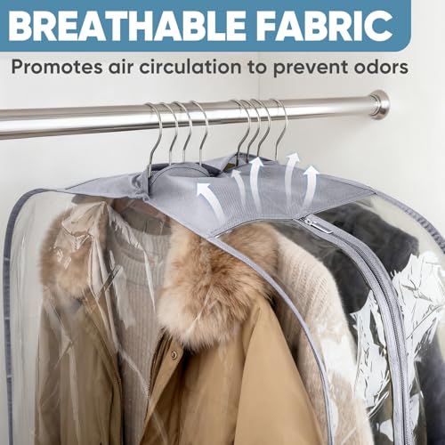 BALEINE 6PK Clear Garment Bags for Hanging Clothes, 48" Dress Suit Bag - color: Clear, size: 48" 10.5" Wide 6PK