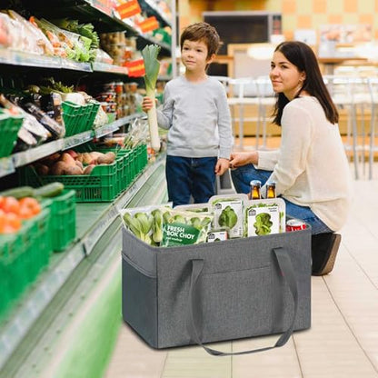 LHZK Standing Utility Tote Bag with Metal Wire Frame and the Sides Rinforced, Large Tote Bag with Handle, Reusable Grocery Bags Foldable, Beach Bag, Car Tote (Grey, 18.5''x11.8''x11.5'') - color: Dark Gray, size: 18.5''x11.8''x11.5''-1 Pack