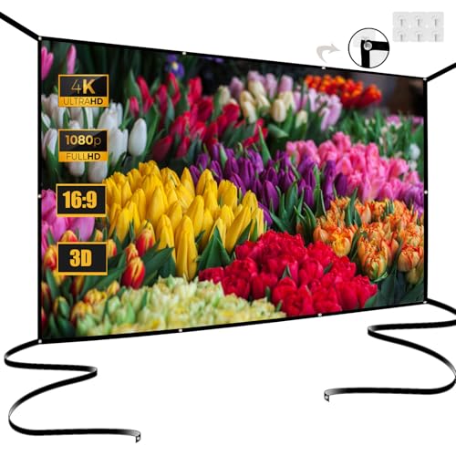 150 Inch Foldable Projector Screen for Wall, Hanging Portable Projector Screen Outdoor & Indoor - Thickened Anti-Crease White Screen with 4 Corner Ropes for Camping, Home Theater, Party - size: 150"