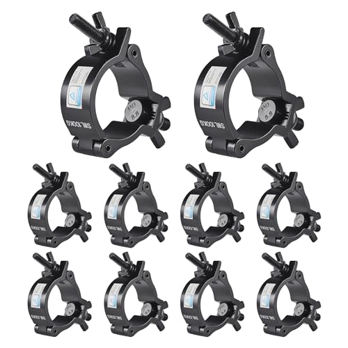 Truss Clamp Black 2 inch, 10PCS Rualin Premium Stage Light Clamps 50mm with TUV Certified, Heavy Duty 100kg 220lb Aluminium Lighting O Clamps, Fit for 48-52mm OD Tube/Pipe