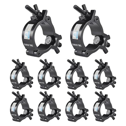 Truss Clamp Black 2 inch, 10PCS Rualin Premium Stage Light Clamps 50mm with TUV Certified, Heavy Duty 100kg 220lb Aluminium Lighting O Clamps, Fit for 48-52mm OD Tube/Pipe