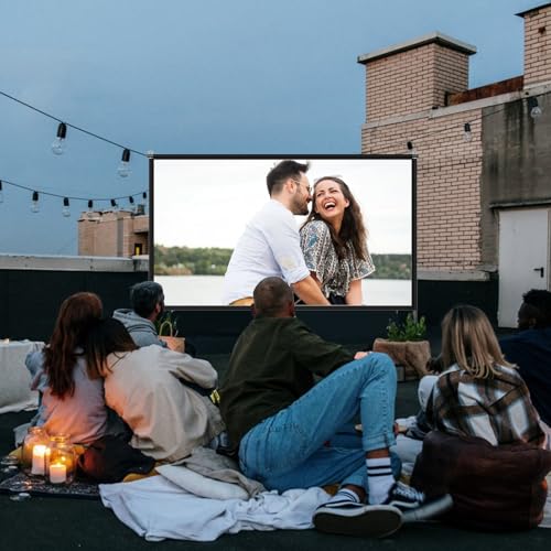 TOWOND Projector Screen with Stand,120 inches Indoor Projector Screen Outdoor Portable 16:9 4K HD Rear Front Projection Movie Screen with Carry Bag Wrinkle-Free Design for Backyard Theater
