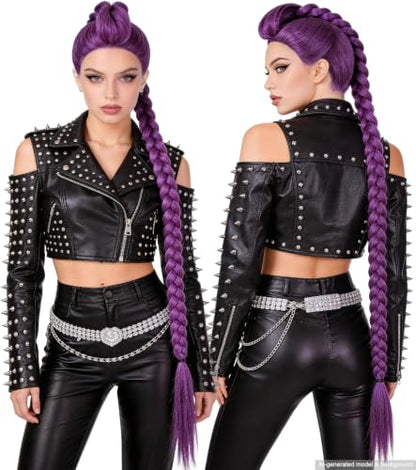 43.3 Inch Purple Braided Ponytail Wig for Adults, Anime Cosplay Extension | Long hot pink synthetic wig for adults, ideal for anime cosplay, Halloween, carnival, costume parties and dress-up - color: Deep Purple