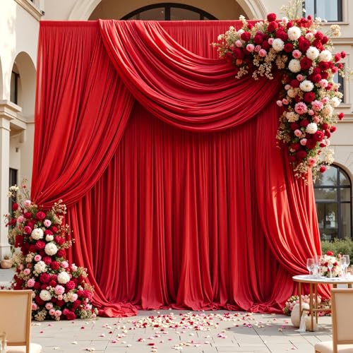 20ft x 10ft Red Wrinkle-Free Backdrop Curtains, Fabric Photo Drapes for Christmas Party Valentine’s Day New Year Patriotic Holidays 4th of July Birthday Photography Background - color: Red, size: 20FTx10FT (W5'xH10', 4 Panels)