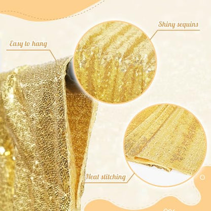 PartyDelight Gold Sequin Backdrop Curtains 2x8ft 2 Panels - color: Gold, size: 24"W x 96"L (Pack of 2)
