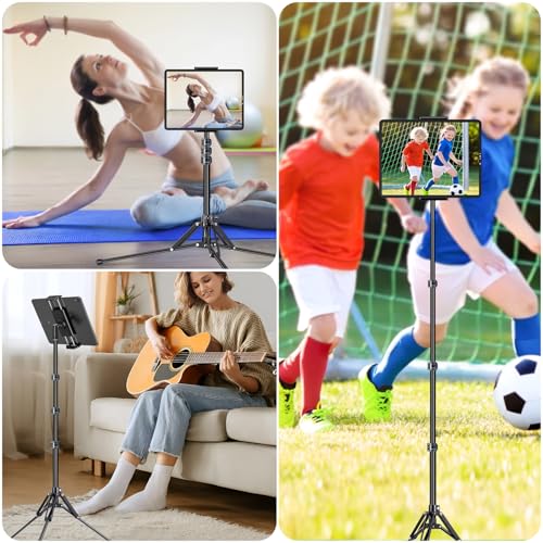 elitehood 65in Portable & Lightweight Aluminum iPad Tripod Stand for Music | 360° Swivel Tilt Adjustable iPad Stand Floor, Tablet Tripod for Watching & Recording, Fit iPad Pro 13 12.9 Air 11 Mini 6