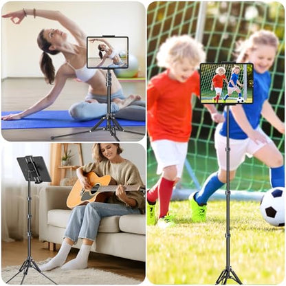 elitehood 65in Portable & Lightweight Aluminum iPad Tripod Stand for Music | 360° Swivel Tilt Adjustable iPad Stand Floor, Tablet Tripod for Watching & Recording, Fit iPad Pro 13 12.9 Air 11 Mini 6