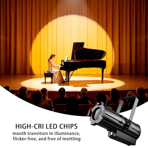 Leko Profile Spotlight COB Led with Zoom 15°–30° 100w DMX512 Imaging Light, Warm White Ellipsoidal Spot Par Lights Four-Leaf Cut Barrier Picture Light for Painting Statues Exhibits Art Lighting