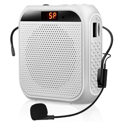 Portable Voice Amplifier for Teachers, Rechargeable Personal Amplifier Mic PA System Headset Microphone with Speaker for Teachers, Training, Meeting, Tour Guide, Yoga, Classroom (White) - color: White