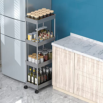 Sooyee 4 Tier Wide Storage Cart, Rolling Utility Cart Grey - color: Gray, size: Wide 4 Tier