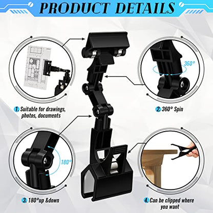 Pack of 4 Flexible Documents Holder Foldable Adjustable Copy Paper Holder Clip for Computer Monitor Handy Artist Supplies Rack Canvas Clamp Double Head Typing Painting Easel Accessory(Black)