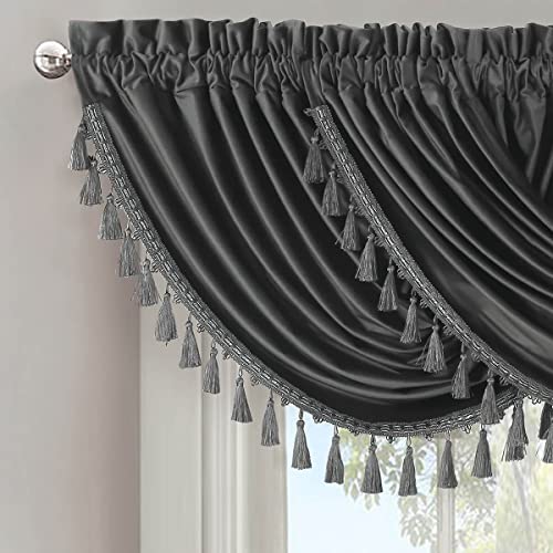 Royal Hotel Velvet Waterfall Valance, 1 Single Waterfall Valance, Top Rod Pocket Heavyweight Velvet, Gray, 57 inches Wide by 37 inches Long (Single) - color: Grey