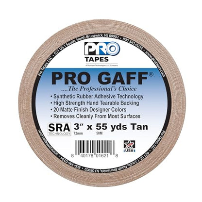 3" Pro Gaff Gaffers Tape 55 yards length tan matte. Premium Heavy-Duty Gaffers Tape trusted by professional Gaffers. Made in the USA. Holds Tight, Easy to remove. (Pack of 16) - color: Tan, size: 3 in x 1980 in