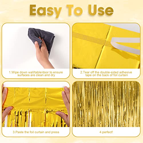Voircoloria Gold Foil Fringe Backdrop Curtains, 3.3x8.2ft, 3 Pack | Tinsel Streamers, For New Years Eve, Graduation, Birthday, Baby Shower - color: 05 Gold