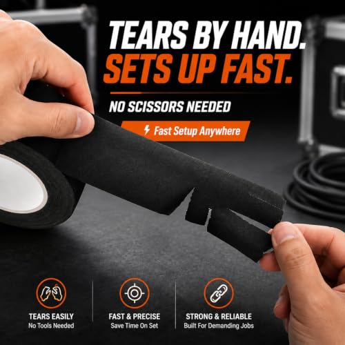 SWRT Gaffers Tape, 12-Pack, 2 in x 30 yd, 11 Mil, Pro Matte, Black | No-Residue Removal; Strong Hold; Non-Reflective; Easy Hand Tear; Film, Stage & Cable Management