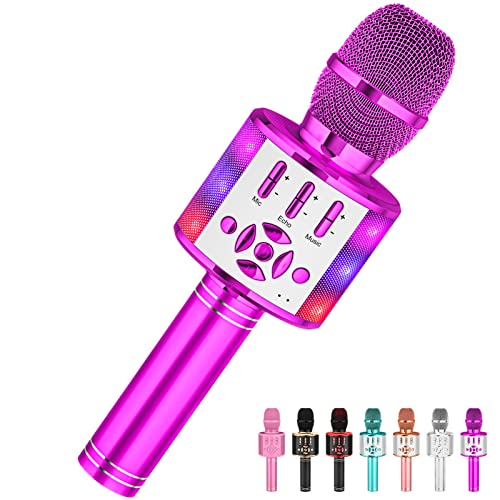 Amazmic Kids Karaoke Microphone Machine Toy Bluetooth Microphone Portable Wireless Karaoke Machine Handheld with LED Lights, Gift for Children Adults Birthday Party, Home KTV(Purple) - color: Purple