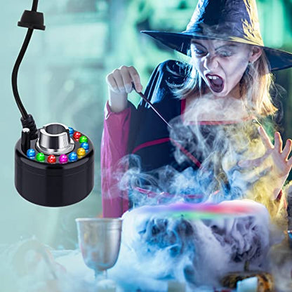 Yaomiao 1 Piece Halloween Mist Maker Fogger with 12 LED Light, Black | Small Ultrasonic Fog Machine, For Pond Fountain Water Garden, Mister Air Humidifier, Halloween Spooky Atmosphere Effects - color: Black
