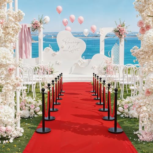 4Pcs Stanchions Post and Velvet Ropes, Crowd Control Barriers with Weighted Base, Red Carpet Runner Poles, Retractable Safety Barriers for Party, Wedding, Theater, Event, Hotel - color: Black, size: without Red Carpet