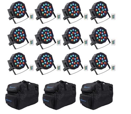 Rockville Battery PAR 50 Rechargeable LED DMX Wash Light 12-Pack with Bags | 8-10 Hour Runtime, RGB 18x1W, 7-Channel, Sound Activated, Strobe, 12 Remotes, 3 RLB30 Carry Bags, DJ, 15-Items