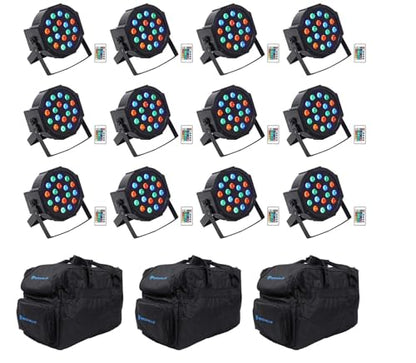 Rockville Battery PAR 50 Rechargeable LED DMX Wash Light 12-Pack with Bags | 8-10 Hour Runtime, RGB 18x1W, 7-Channel, Sound Activated, Strobe, 12 Remotes, 3 RLB30 Carry Bags, DJ, 15-Items