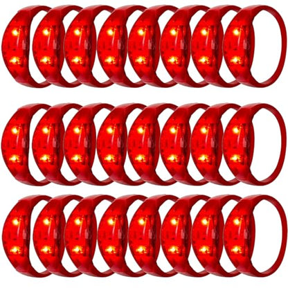24 Pcs LED Glow Bracelets Sound Activated Bracelet Glow Bracelets with Flashing LED Strobe for Carnival,Concerts , Night Events, Rave, Game Prizes, Birthday Party Favor, New Year's Eve Gift (red) - color: Red