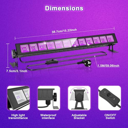 CREATESTAR 2 Pack LED Black Light Bar 45W, IP66 Waterproof Blacklight with Plug & Switch, Black Light for Glow Party, Halloween Decorations, Fluorescent Poster, Body Paint, Bedroom, Classroom