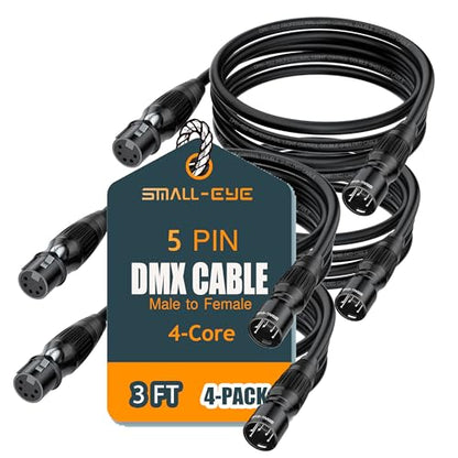 SMALL-EYE 5 Pin DMX Cables 3 ft 4-Pack, 4-Core Male to Female - size: 3 feet -4 Packs