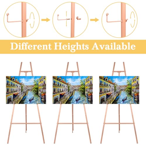 Rose Gold Croblissful 50" Easel Stand for Wedding Sign Adjustable, Metal | 3 Tier Height, Display Easel with Chain, Heavy Duty Floor Tripod, Welcome Wedding Baby Shower Sign, Painting Canvas Poster - color: Rose Gold