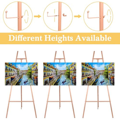 Rose Gold Croblissful 50" Easel Stand for Wedding Sign Adjustable, Metal | 3 Tier Height, Display Easel with Chain, Heavy Duty Floor Tripod, Welcome Wedding Baby Shower Sign, Painting Canvas Poster - color: Rose Gold
