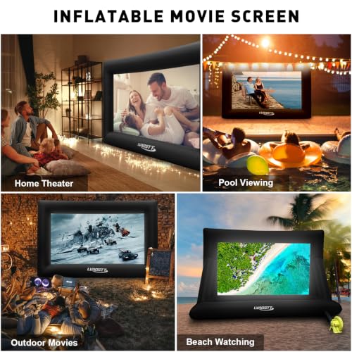 Inflatable Projector Screen, 16FT Blow Up Movie Screen Outdoor Projector, Easy Set Up One-piece Design Front & Rear Projection with Air Blower for Outside Backyard Family Movie Night Pool Party - size: 16FT