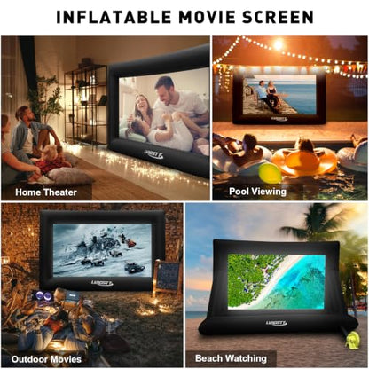 Inflatable Projector Screen, 16FT Blow Up Movie Screen Outdoor Projector, Easy Set Up One-piece Design Front & Rear Projection with Air Blower for Outside Backyard Family Movie Night Pool Party - size: 16FT