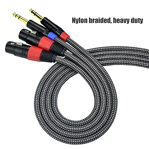 Balanced 1/4" TRS to XLR Female Microphone Cable, 3.3Feet 6.35mm Quarter Inch to 3pin XLR Female Stereo Interconnect Cable, Heavy Duty Nylon Braided, Gold Plated, for Mixer, Speaker -2Pack - size: 3.3Feet, 2Pack
