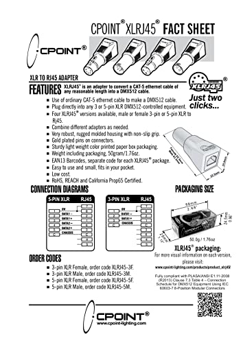 SIRS-E 2-Pack - CPoint XLR RJ45 Adapter CAT-5 Ethernet to DMX512 Cable Converter, Female 5-Pin, XLRJ45-5F - style: Female 5-Pin
