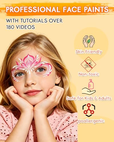 Anka Bella Professional Face Painting Kit–Split Cake Water Activated Face Paint Palette with 14 Brushes, Stencils & Sponges, Non-Toxic Hypoallergenic Face & Body Paint for Halloween, Parties,Cosplay - color: FairyTaleFace Palette
