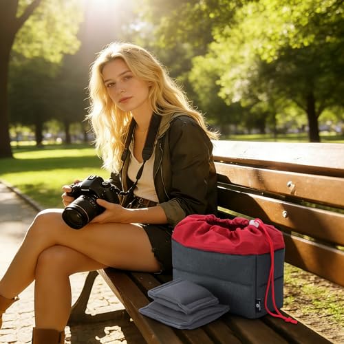 Koolertron Waterproof DSLR Camera Bag with Removable Insert, Adjustable Compartments, Fits in Camera Bags - Protective Case for DSLR/SLR Cameras & Accessories - color: Gray Green+Red