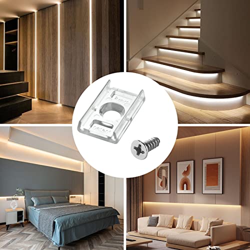 VIPMOON 100pcs Clear 8mm LED Strip Light Mounting Clips 8mm Width Holders and 100pcs Compatible Stainless Steel Phillips Screws Mounting Brackets for Waterproof or Non-Waterproof 3528 5050 5630 - size: 8mm