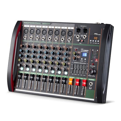 Audio Mixer 8 Channel, Professional Music Sound Mixer Board with 48V Phantom Power, Digital DJ Mixing Console with Reverb USB Port Bluetooth for Recording Karaoke Podcasting