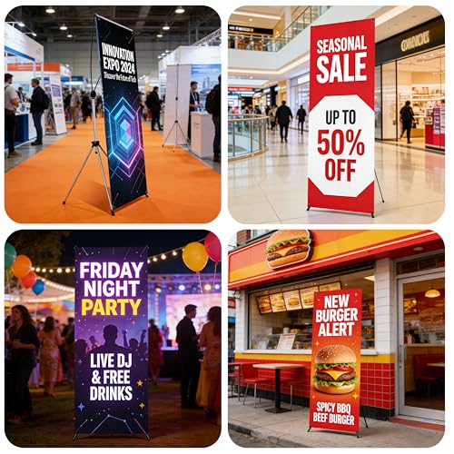 Adjustable X Banner Stand 24"x63" to 30"x72" 1 PACK ,Reinforced One Piece Top Bar, Portable Aluminum X Frame Display with Carry Bag for Trade Shows & Events (STAND ONLY)