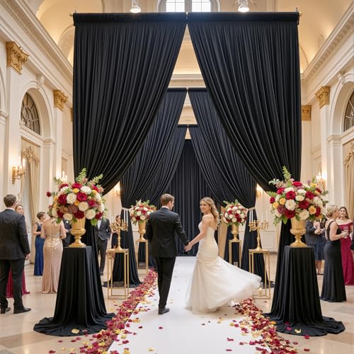 30ft×15ft Black Backdrop Curtain for Wedding Parties - color: Black, size: W5' x H15'(6 panels)