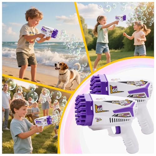 Bubble Machine Gun Kids Toys 60 Holes Bubble Machine with Bubble Solution | Bubble Blaster Gun with Bubble Solution,Outdoor Toy Birthday Party Favors Gifts for Boys Girls Age 3 4 5 6 7 8 9 10 Years Old - color: Purple
