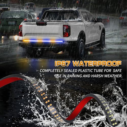 XRIDONSEN 48 inch 288 LED Tailgate Strobe Lights Rear Emergency Lights | Amber Blue Flashing Warning Hazard Caution Safety Light Strip for Tow Plow Trucks Construction Vehicles Pickup Trailer - color: Amber/Blue