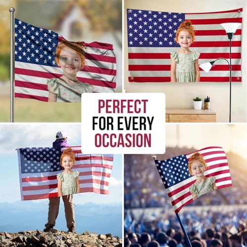 Custom Flag with Face on It by DreamController; Personalized American Flag with Photo Logo; Pink Flag Custom; 5 Sizes; HD Print; 2 Grommets; No Pole Hardware; Made in USA Fast Delivery - color: Flag with Photo