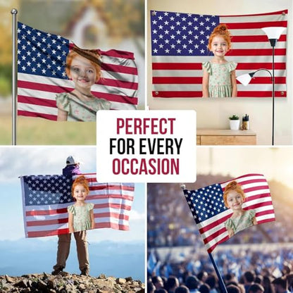 Custom Flag with Face on It by DreamController; Personalized American Flag with Photo Logo; Pink Flag Custom; 5 Sizes; HD Print; 2 Grommets; No Pole Hardware; Made in USA Fast Delivery - color: Flag with Photo