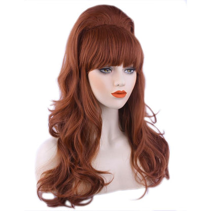 Auburn Beehive Long Wavy 70s 60s 50s Dress Up Party Wigs Halloween Costume Wig - color: Auburn
