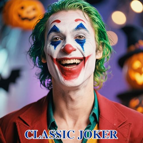 Halloween Joker Clown Makeup Kit,Red White Blue Black Face Body Paint+Lime Green Temporary Hair Dye+Setting Powder+4 pcs sponge,Face Painting for Clown Skull Cosplay Costume SFX Makeup Set - color: Joker makeup kit
