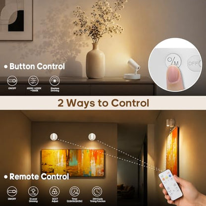 Spotlights Indoor with Remote, 5500Mah Rechargeable Picture Lights on Wall - color: White-5500mAh